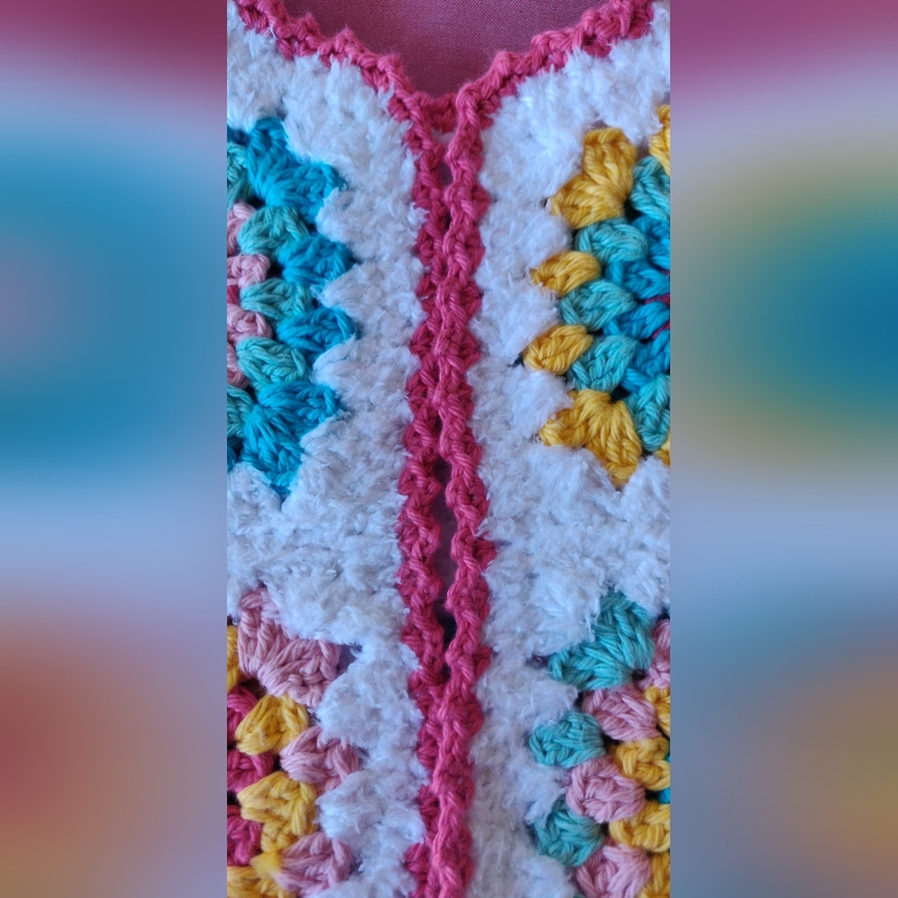 Handmade Crochet Colorful Baby Vest with Granny Square Patterns - Picture 9 of 13